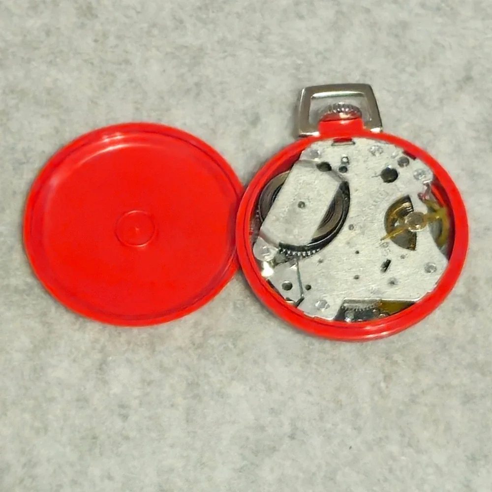 BRADLEY Mickey Mouse Pocket Watch Vintage 1970s Red Original Box Parts Repair